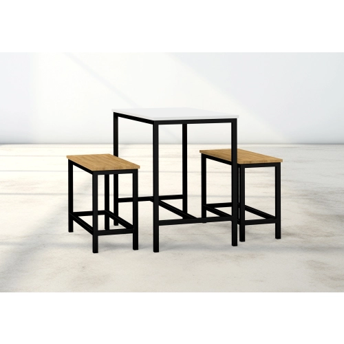 Zestaw Barowo - Jadalniany z Metalu , Blat Biały Płyta MDF  Stół +2 Ławki Model  ZETS-10